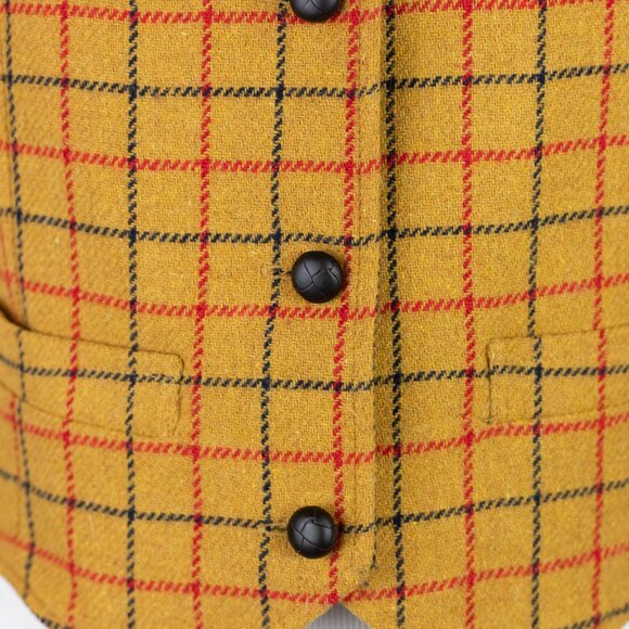 Vintage 90s GAP Mustard Plaid Wool Vest Unisex Medium Holiday Waistcoat - Picture 8 of 16